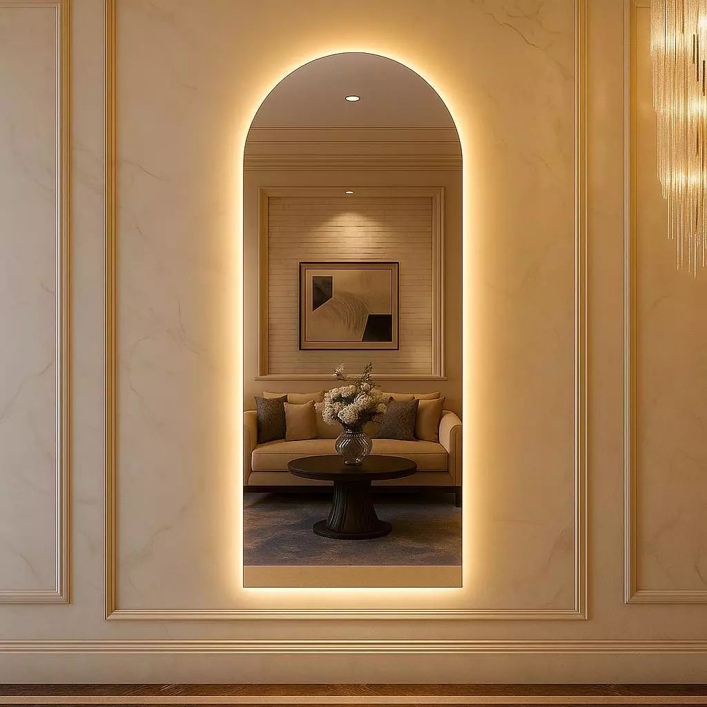 Espejo Ovalado con Luz LED y Base Recta – Disponible en 150 cm y 170 cm