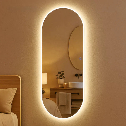 Espejo de Cuerpo Entero con Base Recta y Luz LED Ajustable: Disponible en 150 x 40 cm y 110 x 50 cm - Diseño Pulido en Oferta