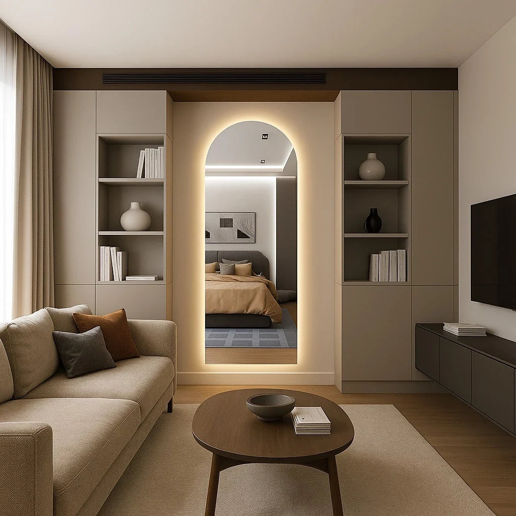 Espejo Ovalado con Luz LED y Base Recta – Disponible en 150 cm y 170 cm