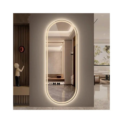 Espejo Ovalado con Iluminación LED Cálida – 60 x 150 cm | Elegancia en Madera y Vidrio